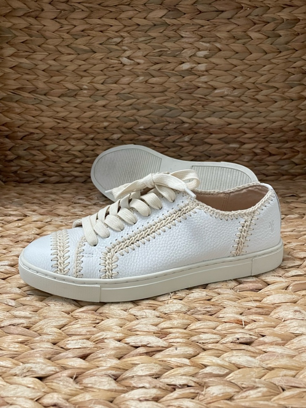 Frye Ivy Crochet Low Lace Sneakers in White Tumbled Leather